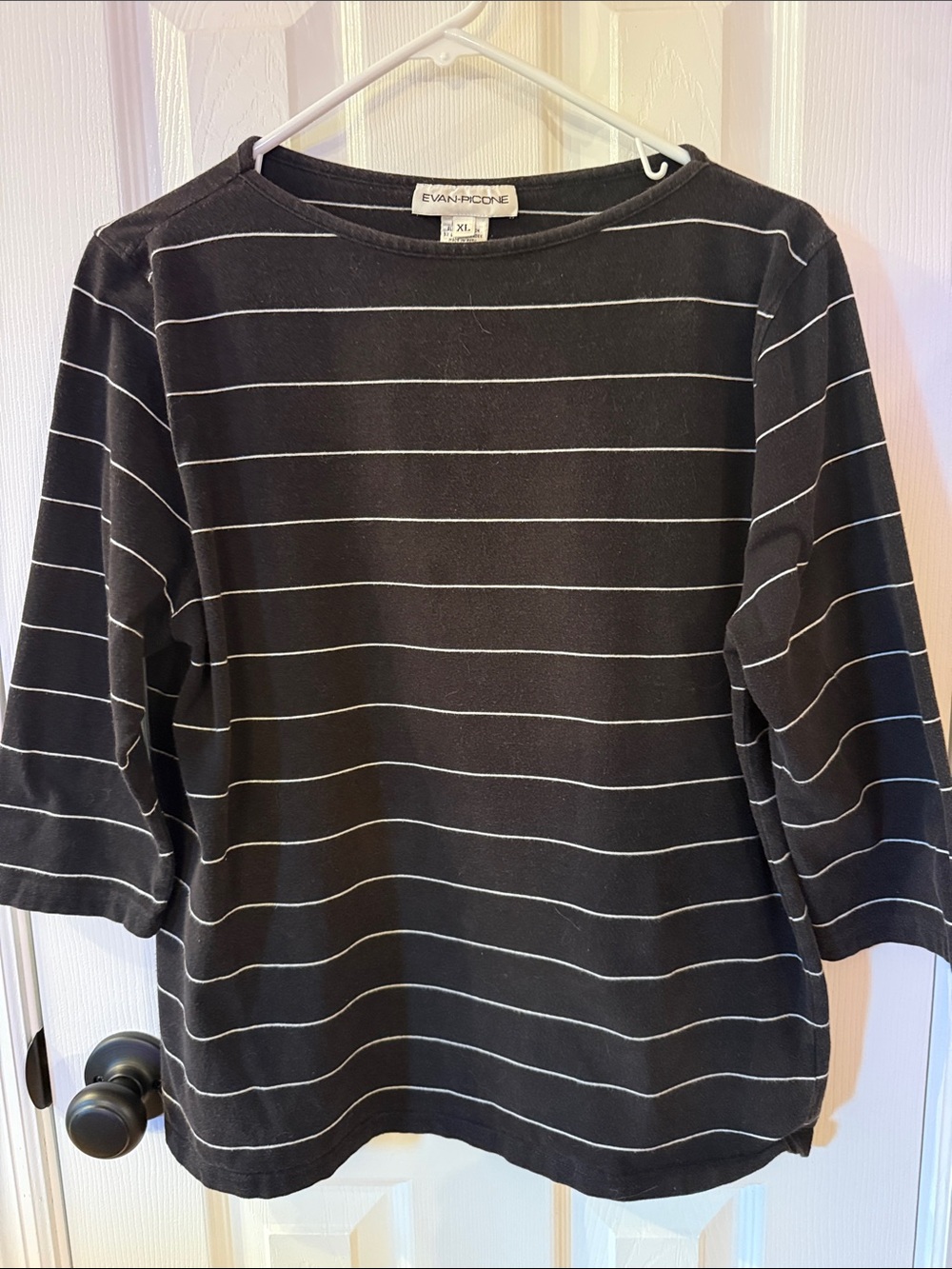 Evan Picone Black and White Striped Boatneck Top